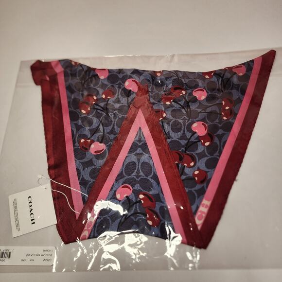 Coach Accessories - NWT COACH CZ532 SIGNATURE CHERRY SWIRL PRINT SILK DIAMOND SCARF DENIM